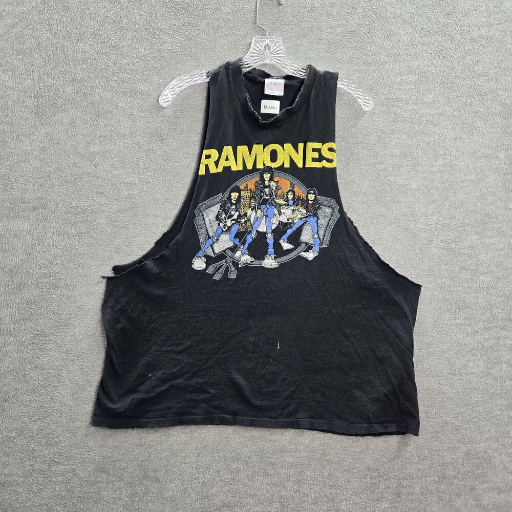 VINTAGE Ramones Men Shirt XL Black Road To Ruin Tank Punk Rock 80s READ